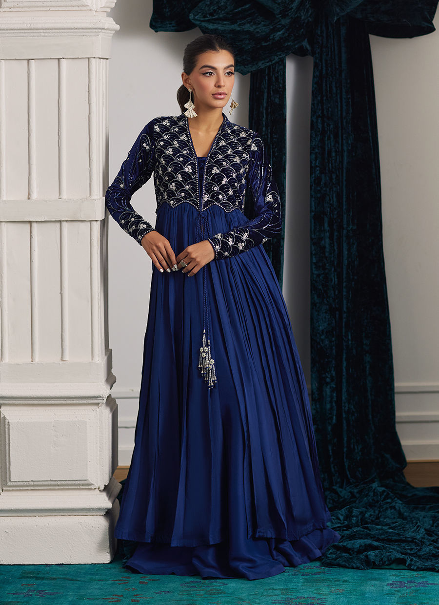 Kismet Persian Blue Kalidaar | Velvet | FARAH TALIB AZIZ