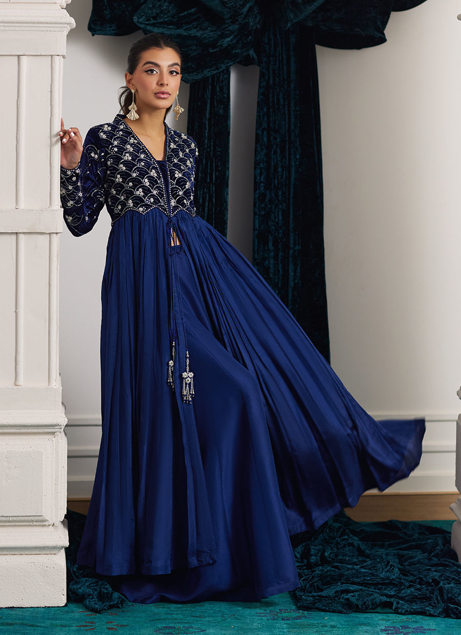 Kismet Persian Blue Kalidaar | Velvet | FARAH TALIB AZIZ