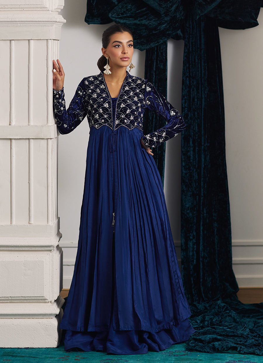 Kismet Persian Blue Kalidaar | Velvet | FARAH TALIB AZIZ