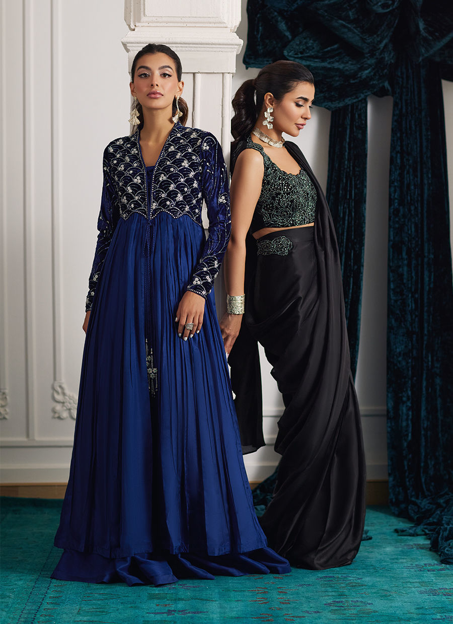 Reem Teal Lehnga Choli | Velvet | FARAH TALIB AZIZ