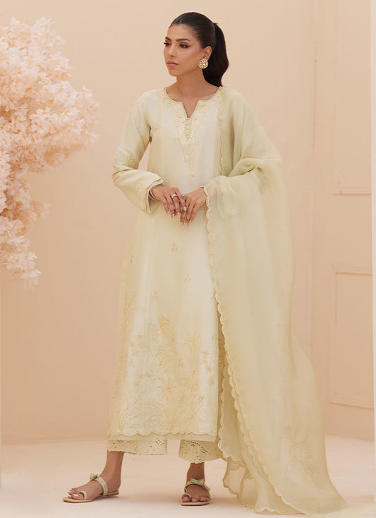 CREMA EMBROIDERED RAW SILK SHIRT AND DUPATTA | PRET | FARAH TALIB AZIZ