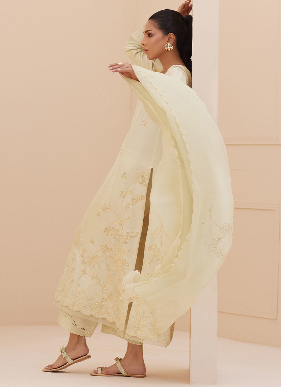 CREMA EMBROIDERED RAW SILK SHIRT AND DUPATTA | PRET | FARAH TALIB AZIZ