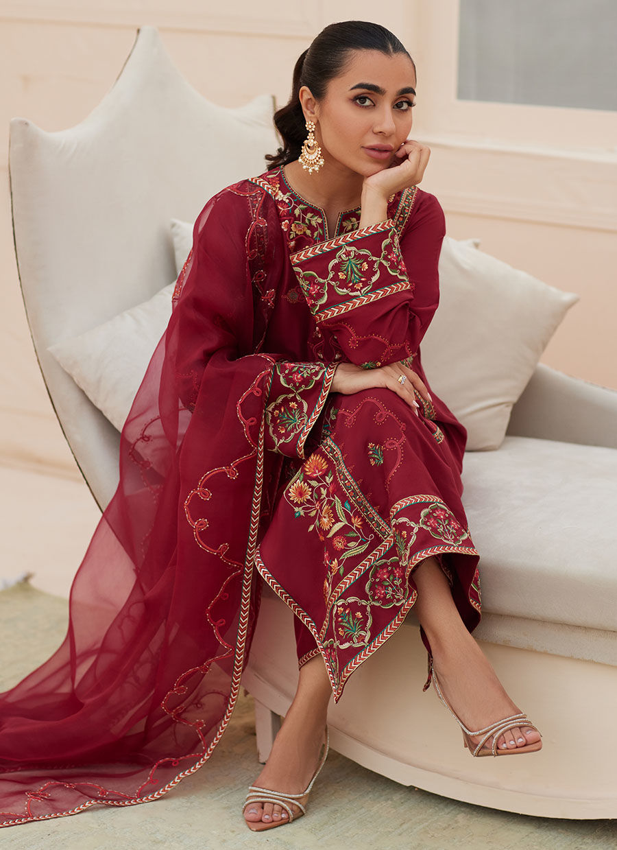 MARSALA SILK SHIRT AND DUPATTA | PRET | FARAH TALIB AZIZ