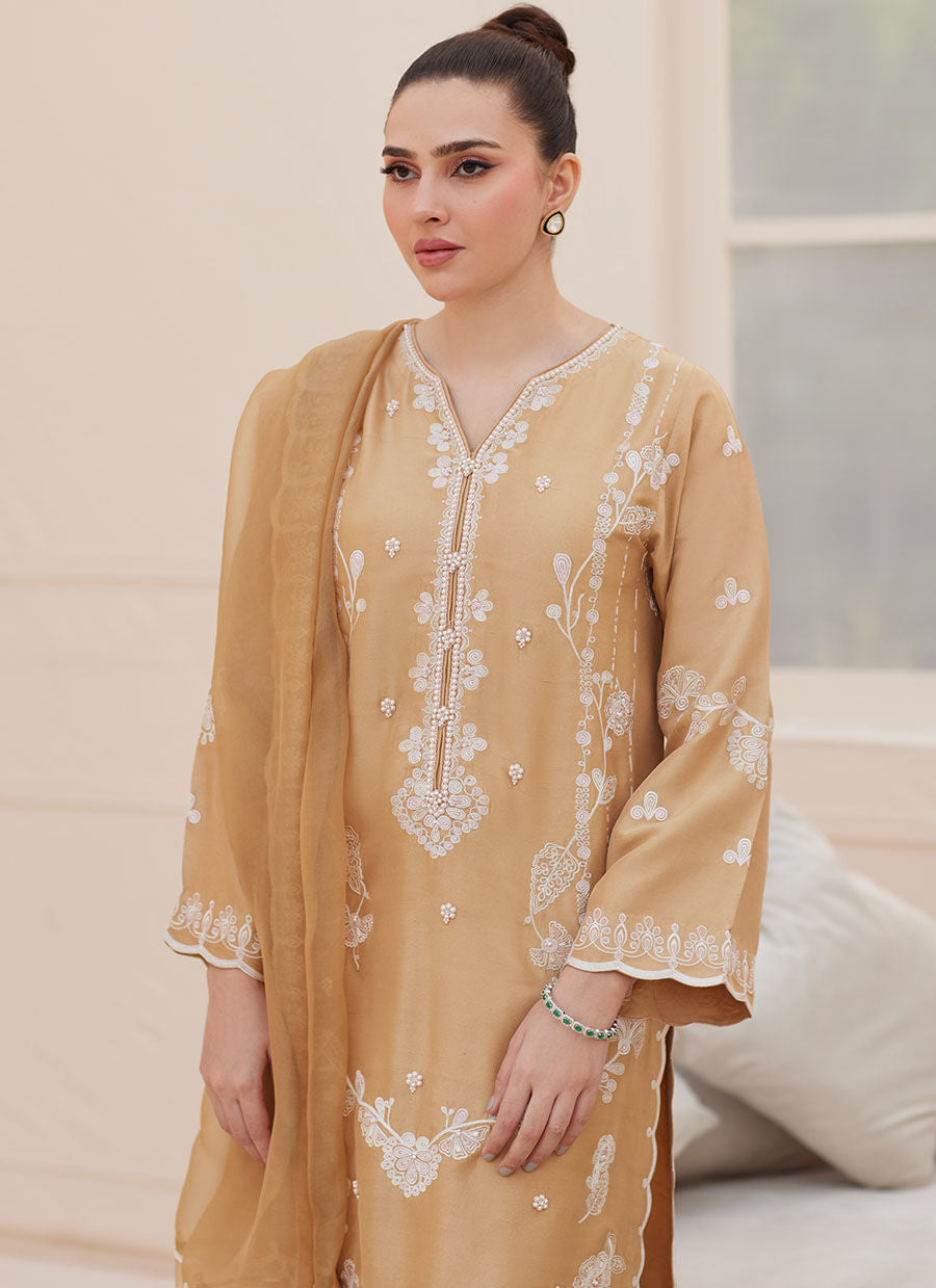 BEA TAUPE SILK SHIRT AND DUPATTA | PRET | FARAH TALIB AZIZ