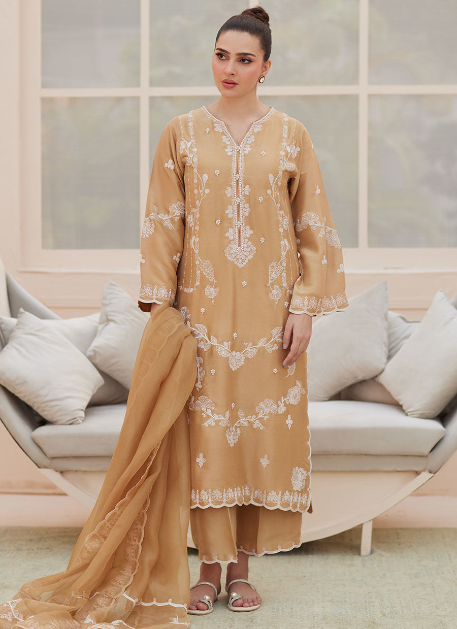 BEA TAUPE SILK SHIRT AND DUPATTA | PRET | FARAH TALIB AZIZ