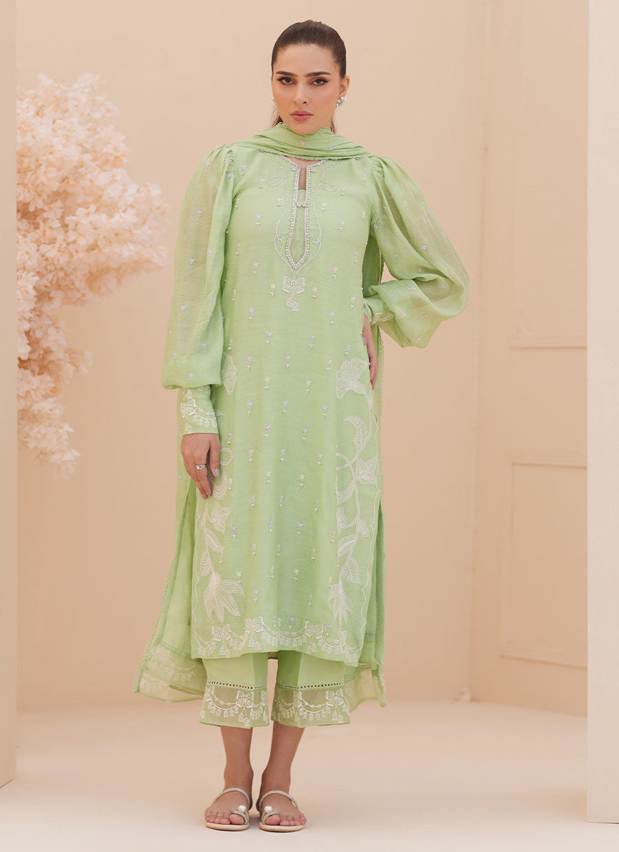 SERENA APPLE GREEN EMBROIDERED SHIRT AND DUPATTA | PRET | FARAH TALIB AZIZ