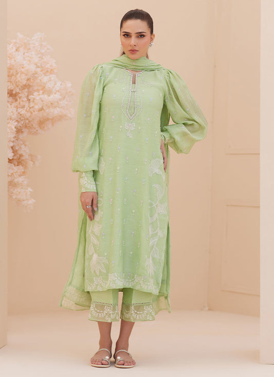 SERENA APPLE GREEN EMBROIDERED SHIRT AND DUPATTA | PRET | FARAH TALIB AZIZ