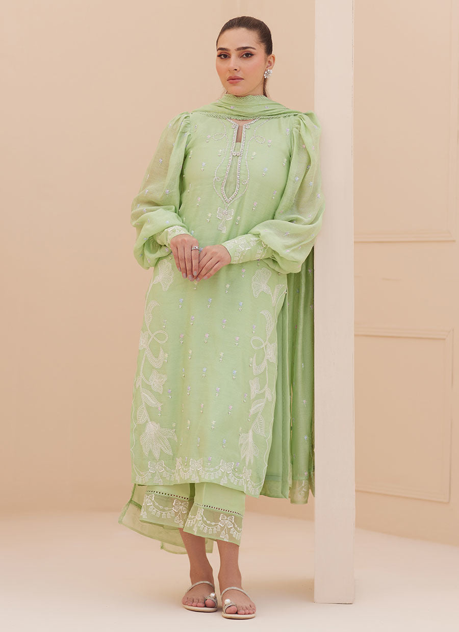 SERENA APPLE GREEN EMBROIDERED SHIRT AND DUPATTA | PRET | FARAH TALIB AZIZ