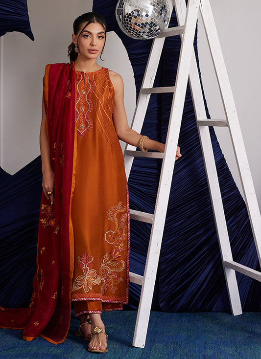ZADIE BURNT ORANGE SHIRT AND DUPATTA | PRET | FARAH TALIB AZIZ