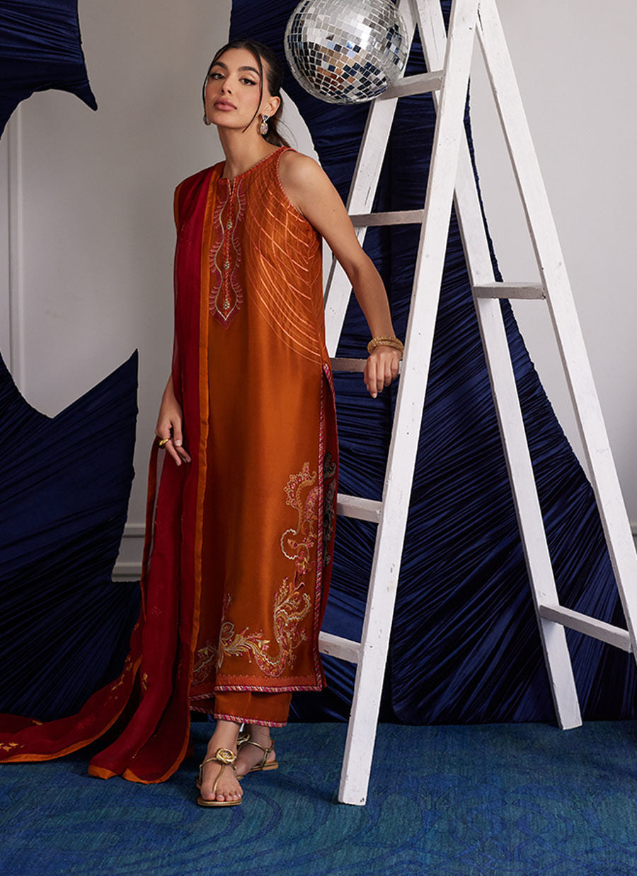 ZADIE BURNT ORANGE SHIRT AND DUPATTA | PRET | FARAH TALIB AZIZ