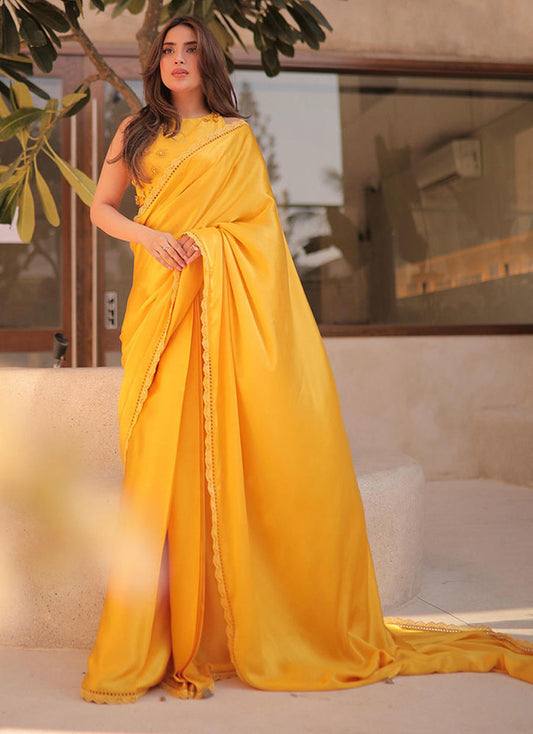 SABOOR ALY IN CANARY YELLOW SAREE | PRET | FARAH TALIB AZIZ