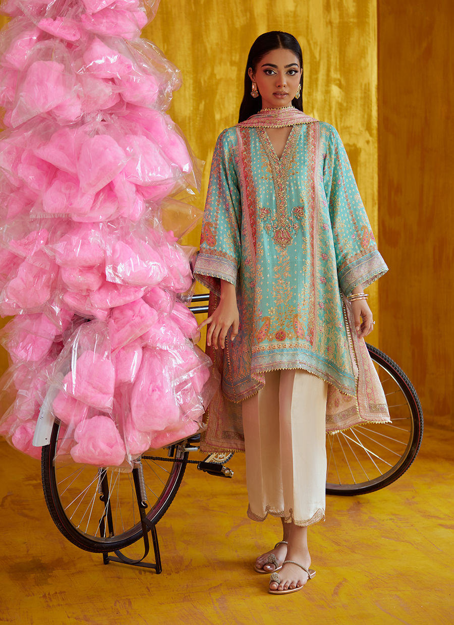 Juni Aqua Shirt And Dupatta | FARAH TALIB AZIZ