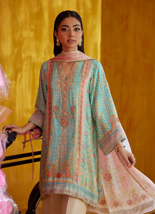 Juni Aqua Shirt And Dupatta | FARAH TALIB AZIZ