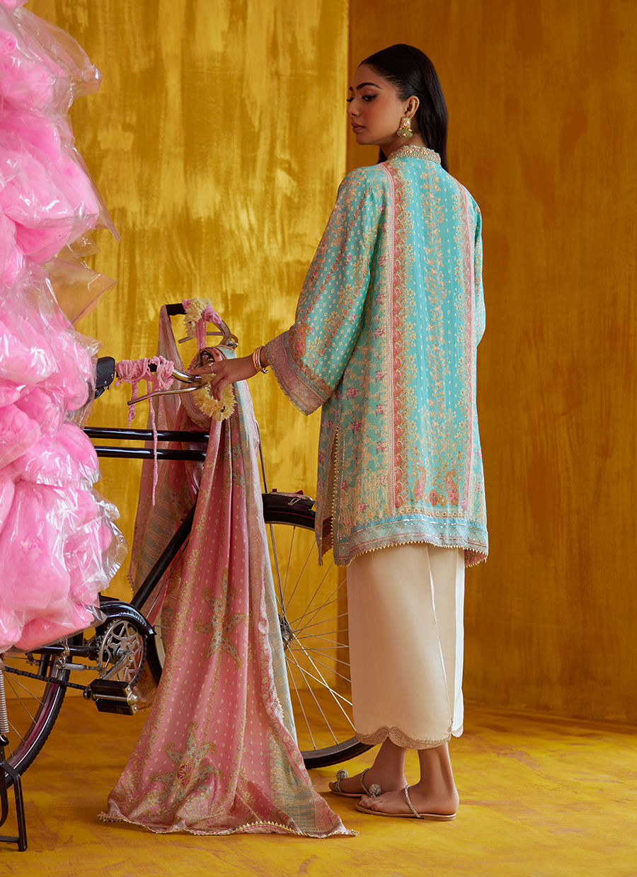 Juni Aqua Shirt And Dupatta | FARAH TALIB AZIZ