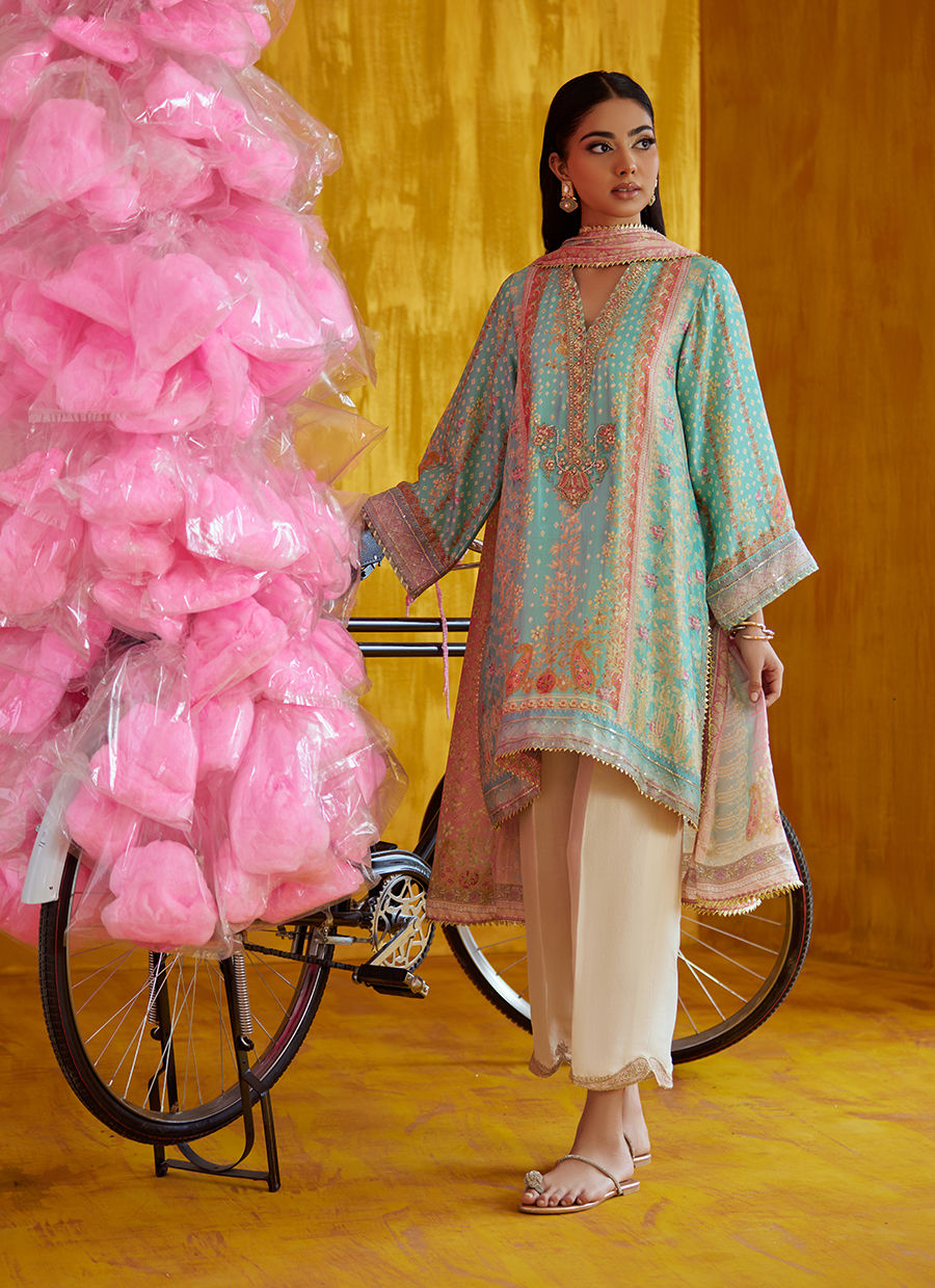 Juni Aqua Shirt And Dupatta | FARAH TALIB AZIZ