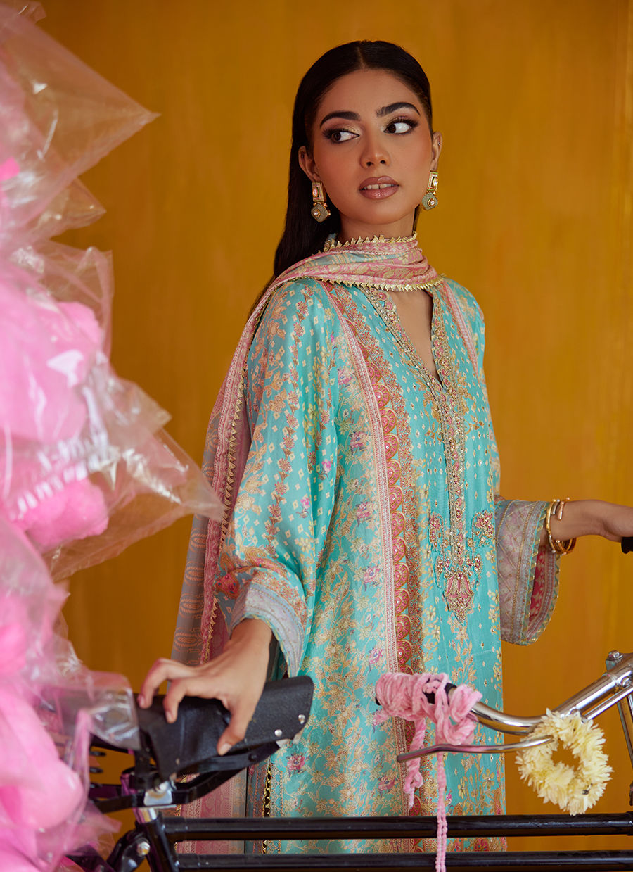 Juni Aqua Shirt And Dupatta | FARAH TALIB AZIZ