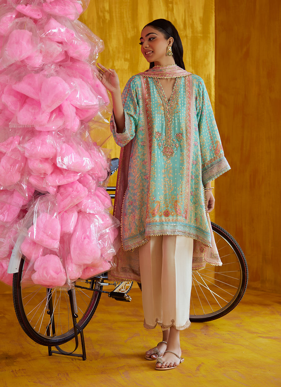 Juni Aqua Shirt And Dupatta | FARAH TALIB AZIZ