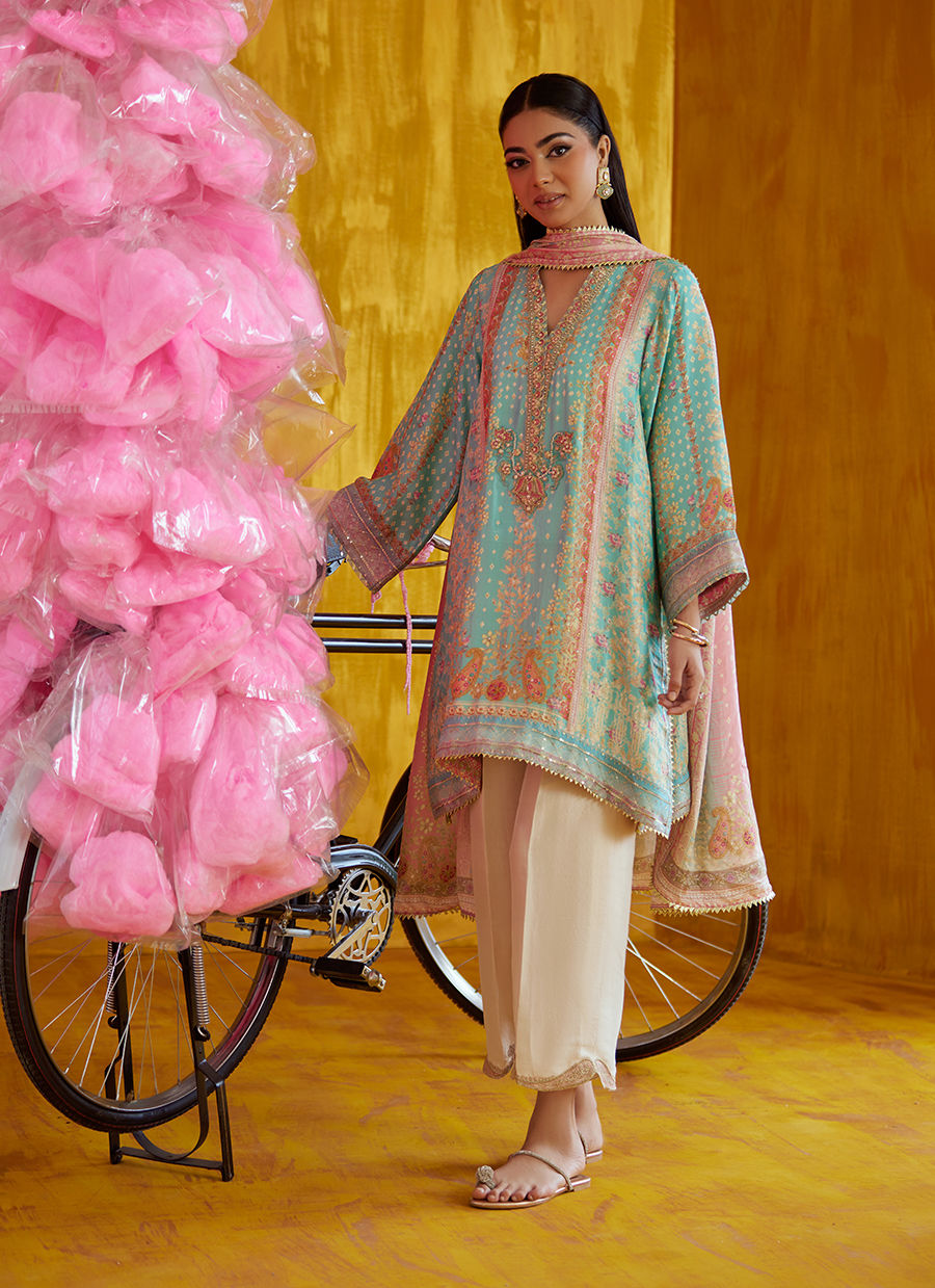 Juni Aqua Shirt And Dupatta | FARAH TALIB AZIZ