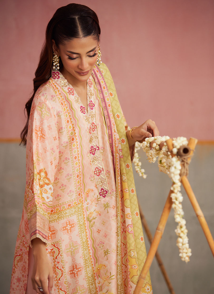 Eda Apricot Shirt And Dupatta | FARAH TALIB AZIZ