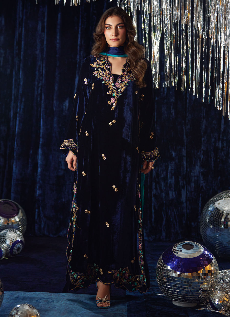 Valeh Navy Shirt And Dupatta | Velvet | FARAH TALIB AZIZ
