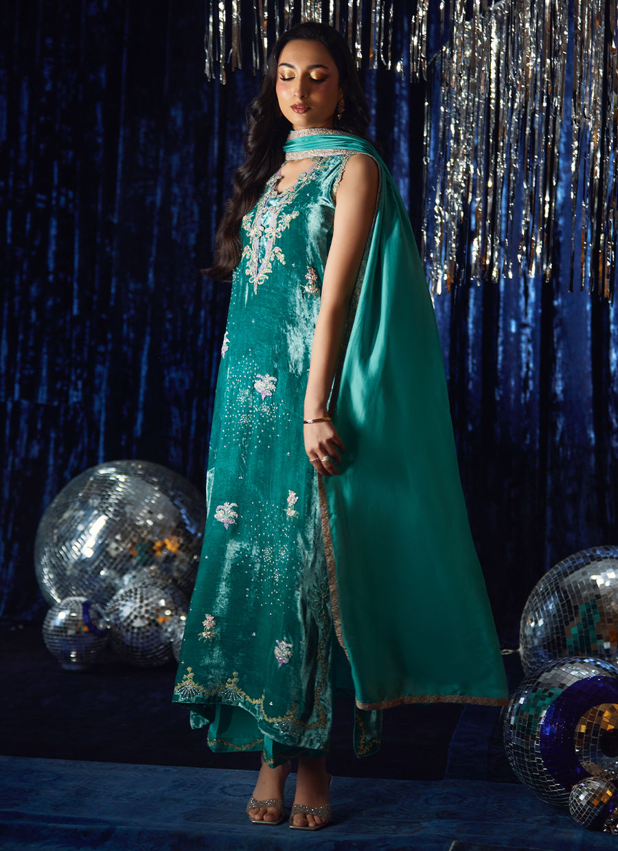 Ansy Aqua Shirt And Dupatta | Velvet | FARAH TALIB AZIZ