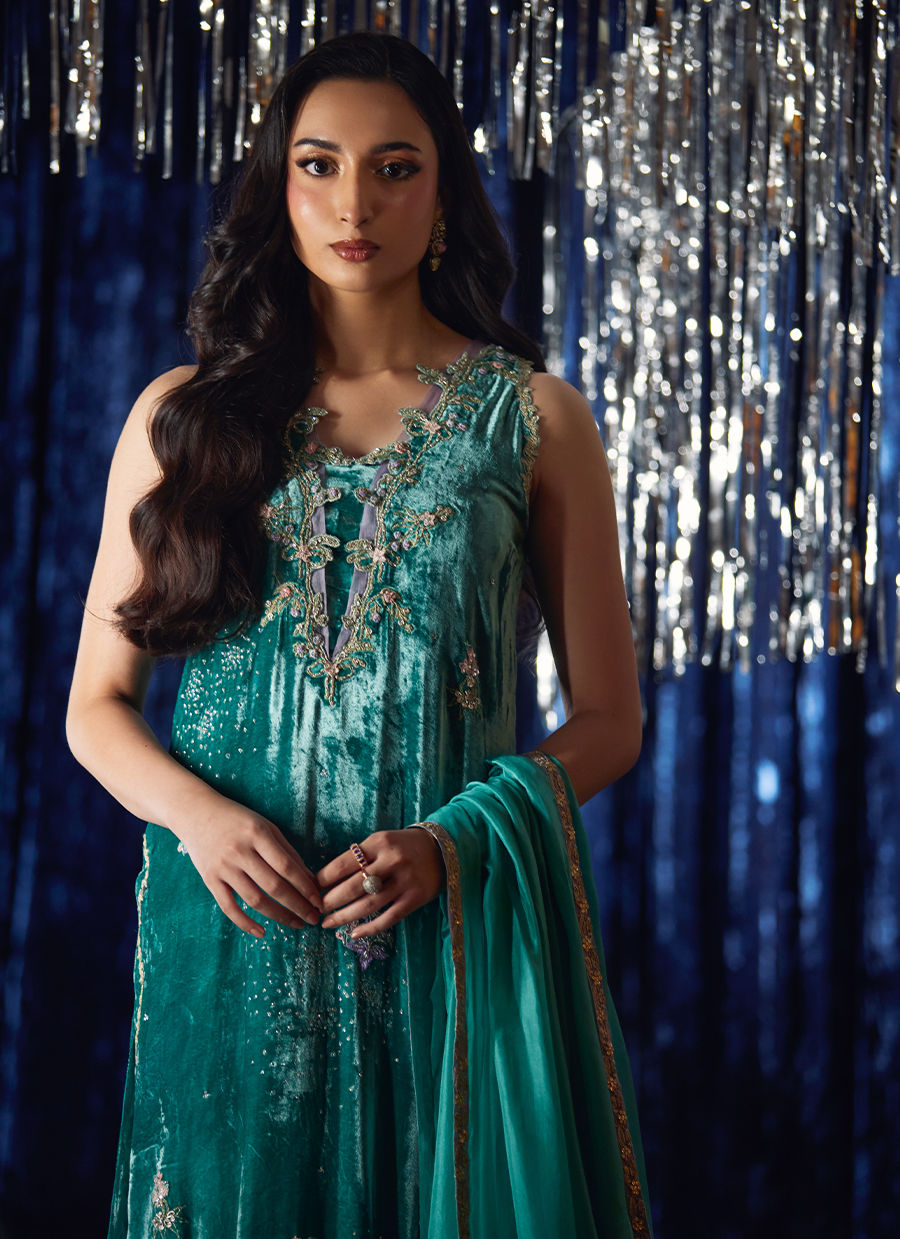 Ansy Aqua Shirt And Dupatta | Velvet | FARAH TALIB AZIZ