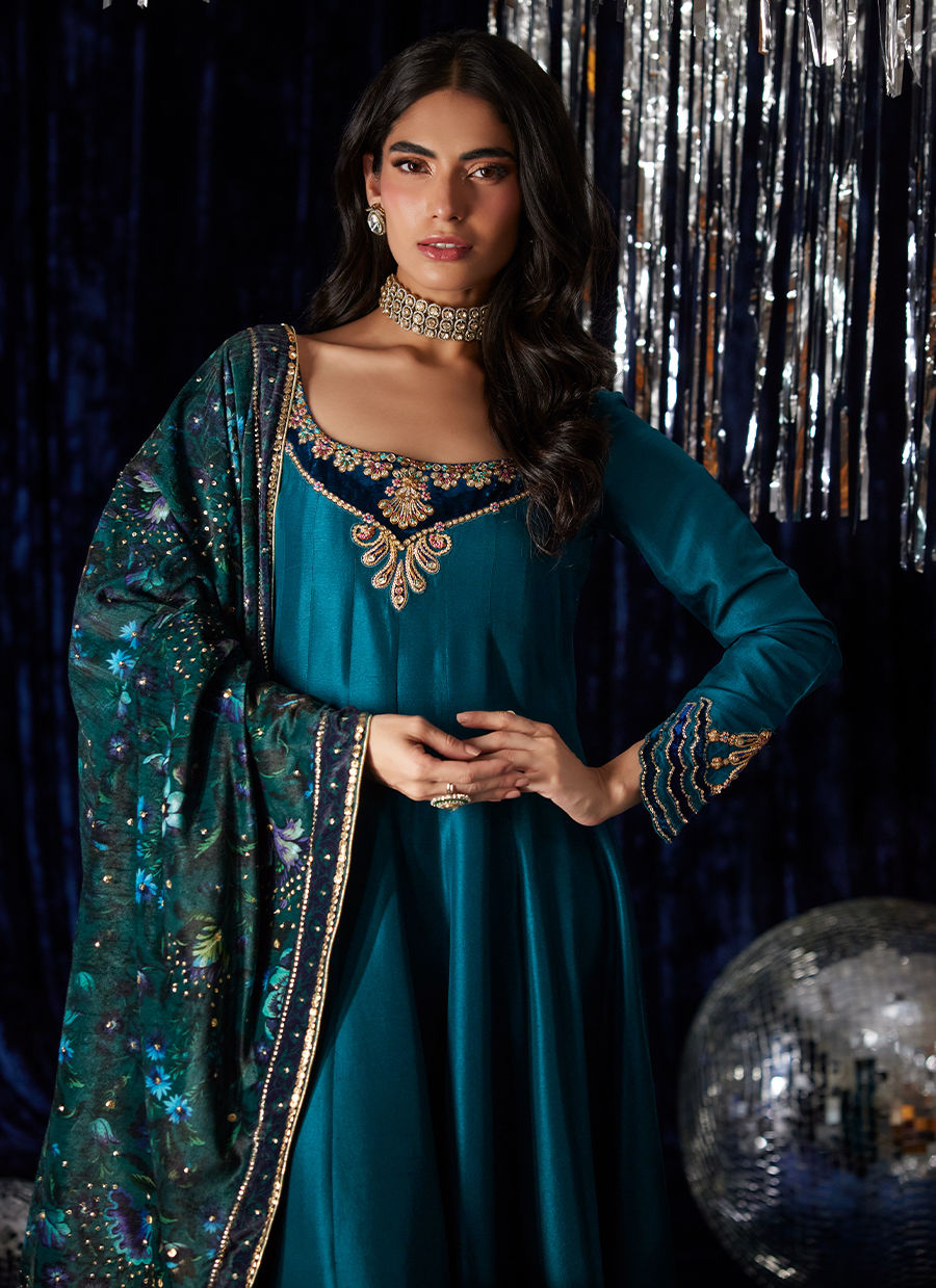 Amura Teal Kalidaar | Velvet | FARAH TALIB AZIZ