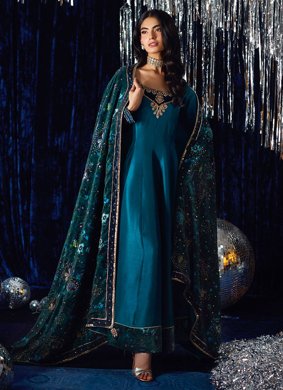 Amura Teal Kalidaar | Velvet | FARAH TALIB AZIZ