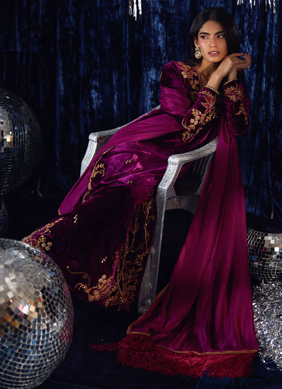Arwen Magenta Shirt And Dupatta | Velvet | FARAH TALIB AZIZ