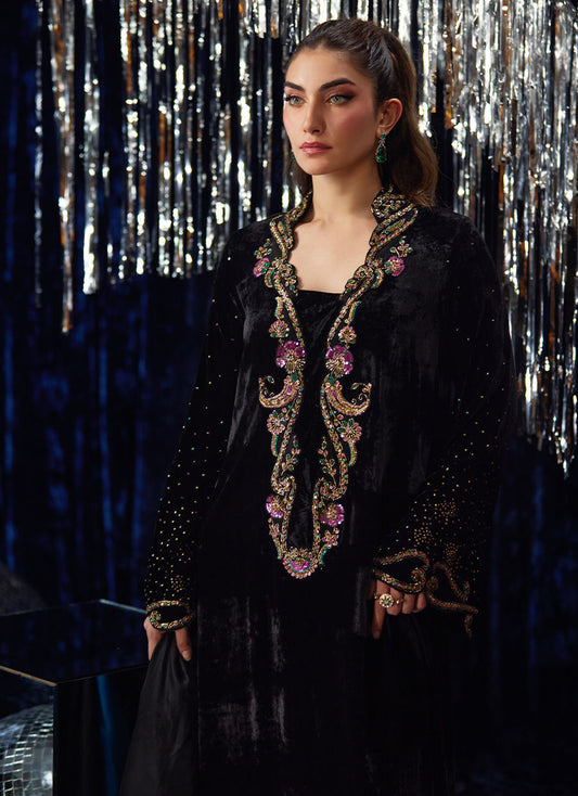 Nori Black Kaftan | Velvet | FARAH TALIB AZIZ