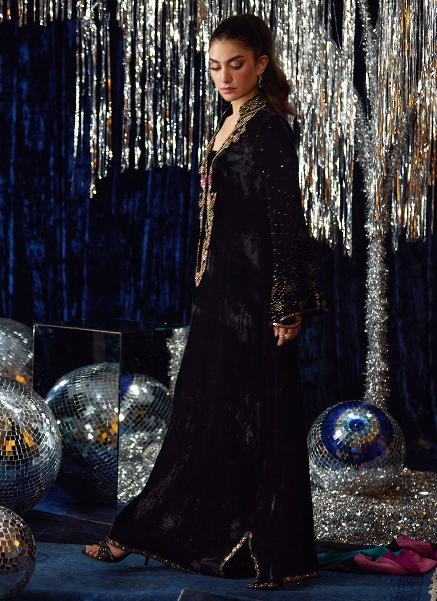 Nori Black Kaftan | Velvet | FARAH TALIB AZIZ