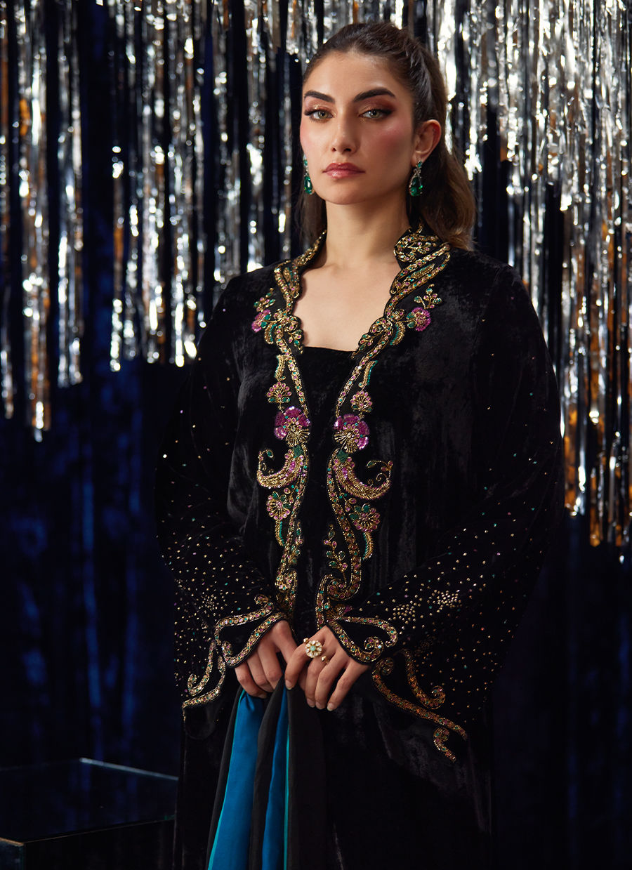 Nori Black Kaftan | Velvet | FARAH TALIB AZIZ
