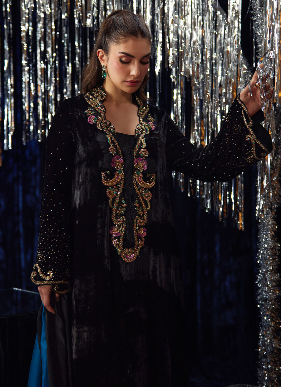 Nori Black Kaftan | Velvet | FARAH TALIB AZIZ