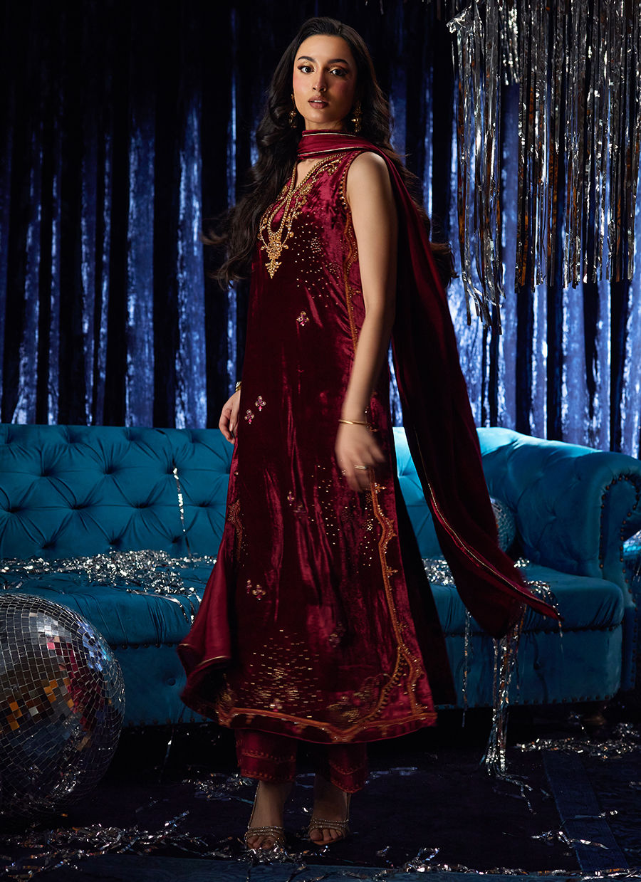 Arden Garnet Shirt And Dupatta | Velvet | FARAH TALIB AZIZ