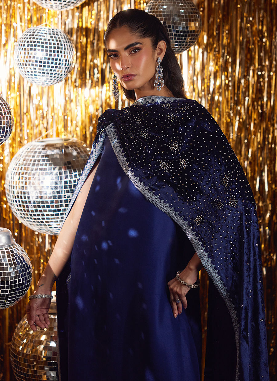 Elyra Silk Shirt And Pre-Draped Dupatta | Velvet | FARAH TALIB AZIZ