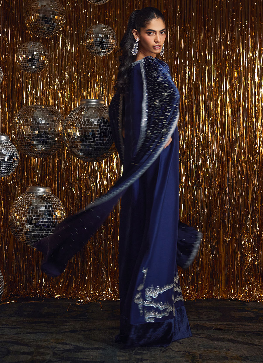 Elyra Silk Shirt And Pre-Draped Dupatta | Velvet | FARAH TALIB AZIZ