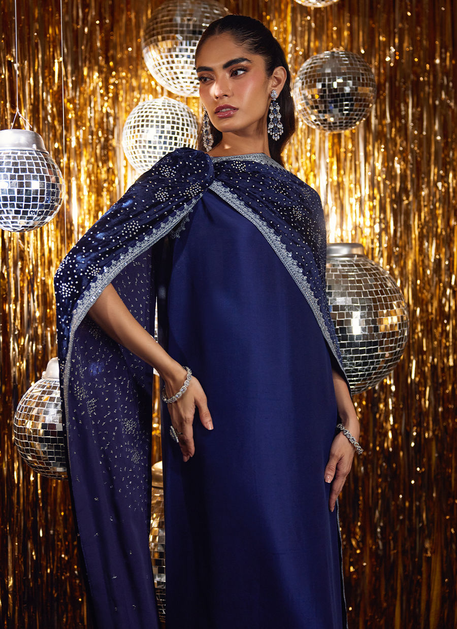 Elyra Silk Shirt And Pre-Draped Dupatta | Velvet | FARAH TALIB AZIZ