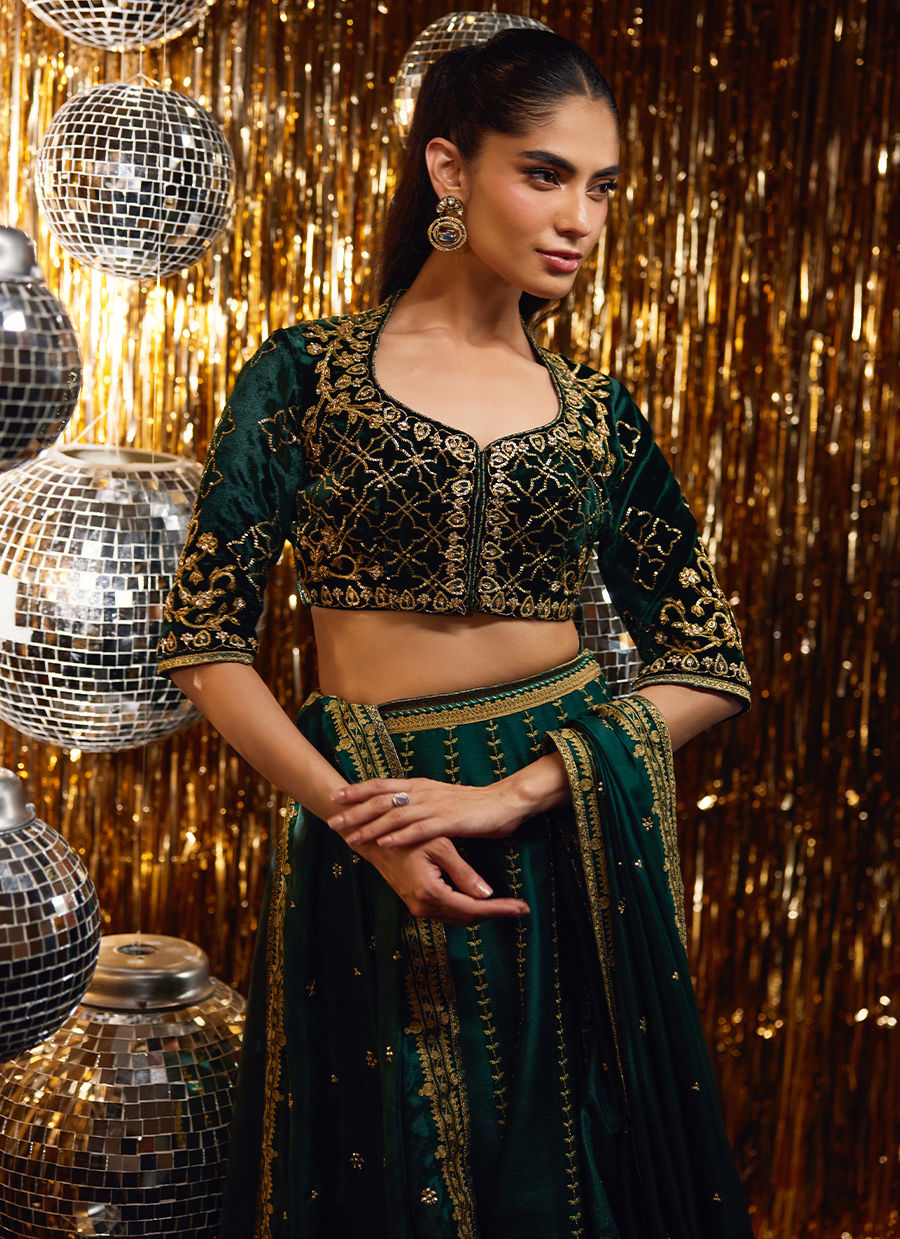 Sera Emerald Lehnga Choli | Velvet | FARAH TALIB AZIZ