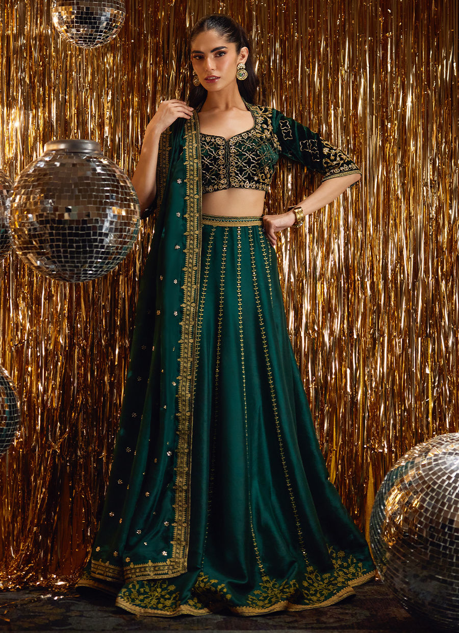 Sera Emerald Lehnga Choli | Velvet | FARAH TALIB AZIZ