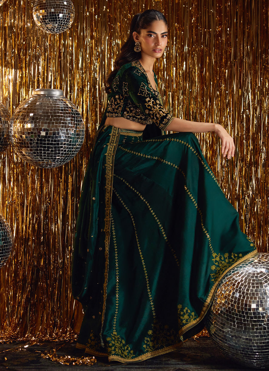 Sera Emerald Lehnga Choli | Velvet | FARAH TALIB AZIZ