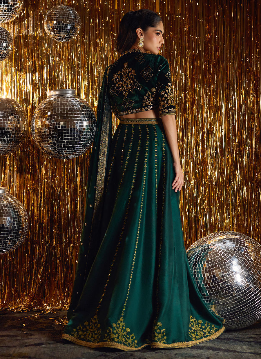 Sera Emerald Lehnga Choli | Velvet | FARAH TALIB AZIZ