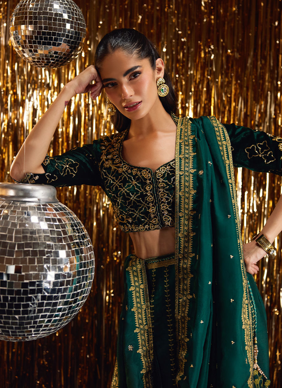 Sera Emerald Lehnga Choli | Velvet | FARAH TALIB AZIZ