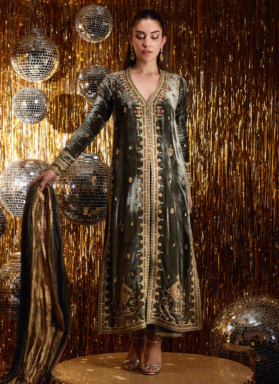 Sarina Slate Shirt And Dupatta | Velvet | FARAH TALIB AZIZ