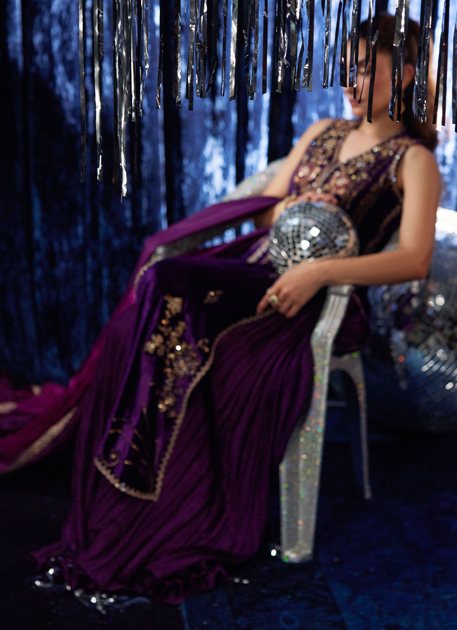 Amima Aubergine Shirt And Dupatta | Velvet | FARAH TALIB AZIZ