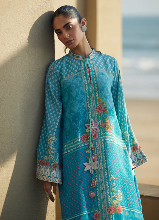 Amaris Sky-Blue Crepe Kaftan | Laani - The Kaftan Edit | FARAH TALIB AZIZ