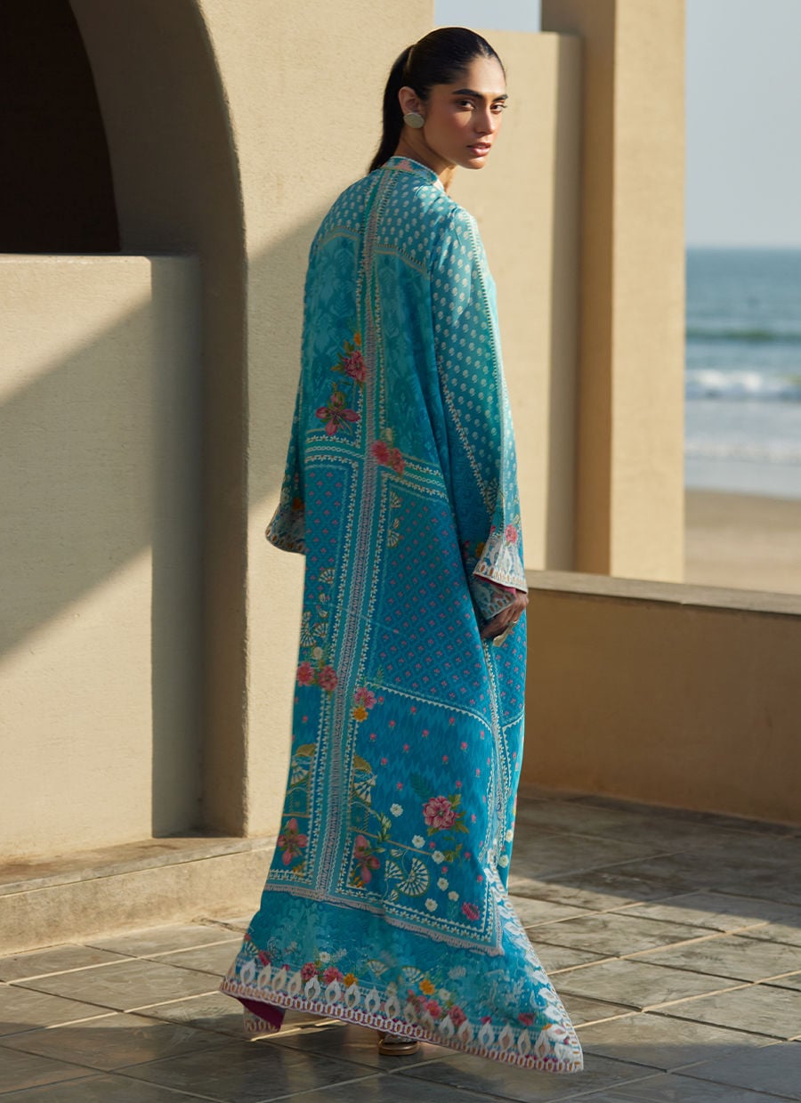 Amaris Sky-Blue Crepe Kaftan | Laani - The Kaftan Edit | FARAH TALIB AZIZ