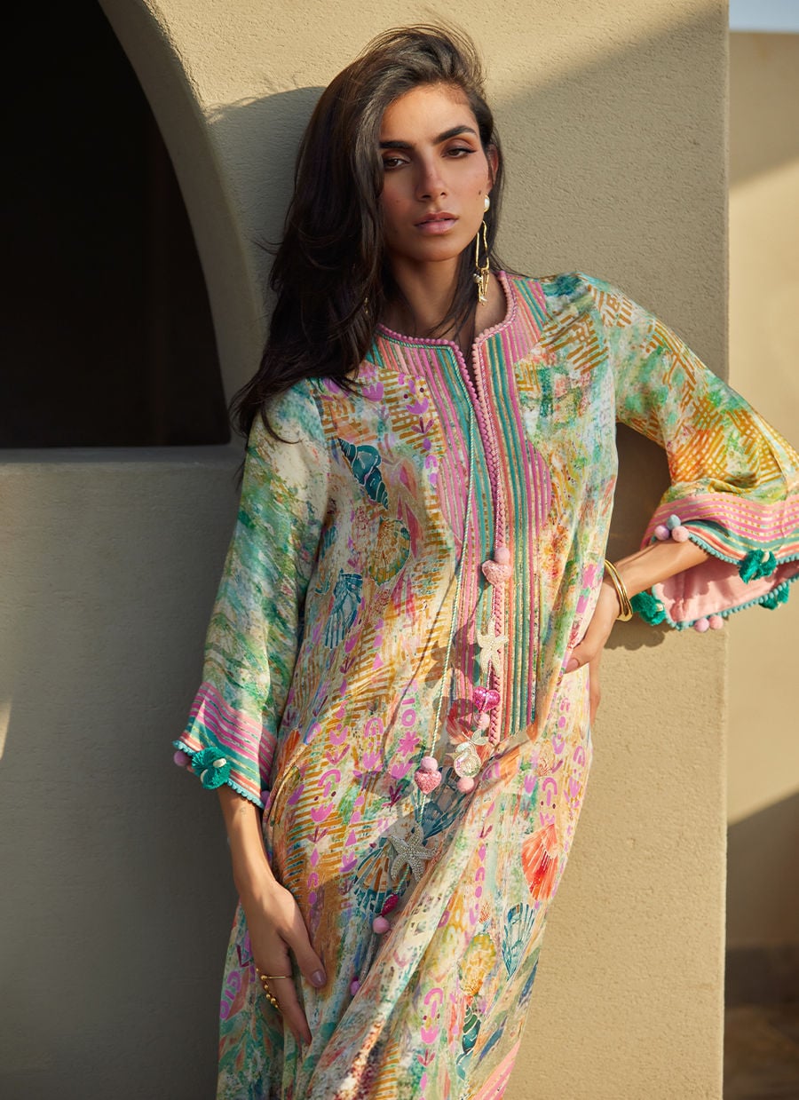 Riviera Rose Crepe Kaftan | Laani - The Kaftan Edit | FARAH TALIB AZIZ