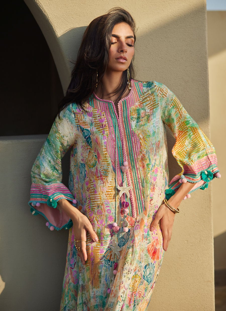 Riviera Rose Crepe Kaftan | Laani - The Kaftan Edit | FARAH TALIB AZIZ