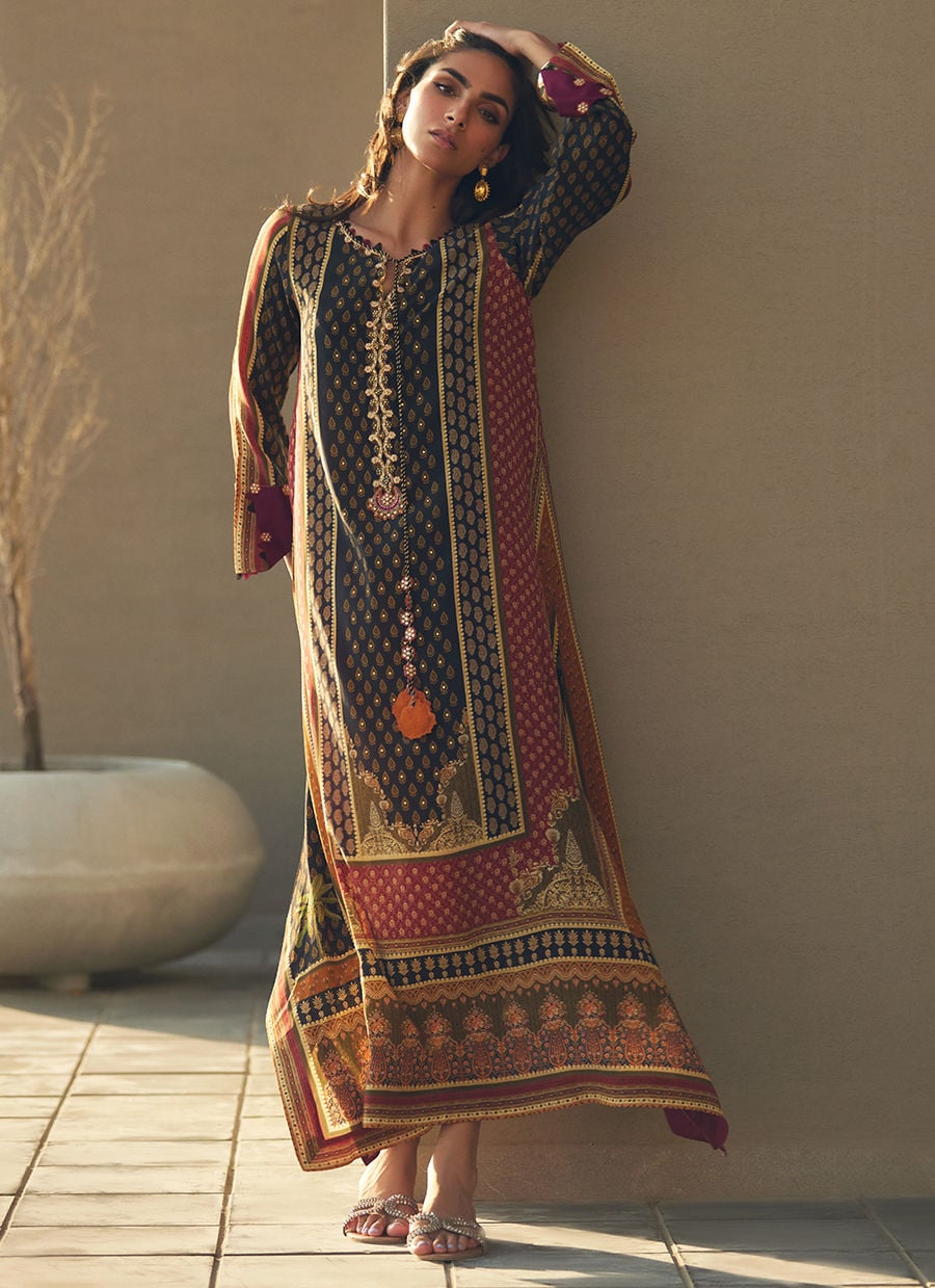 Ophelia Onyx Crepe Kaftan | Laani - The Kaftan Edit | FARAH TALIB AZIZ