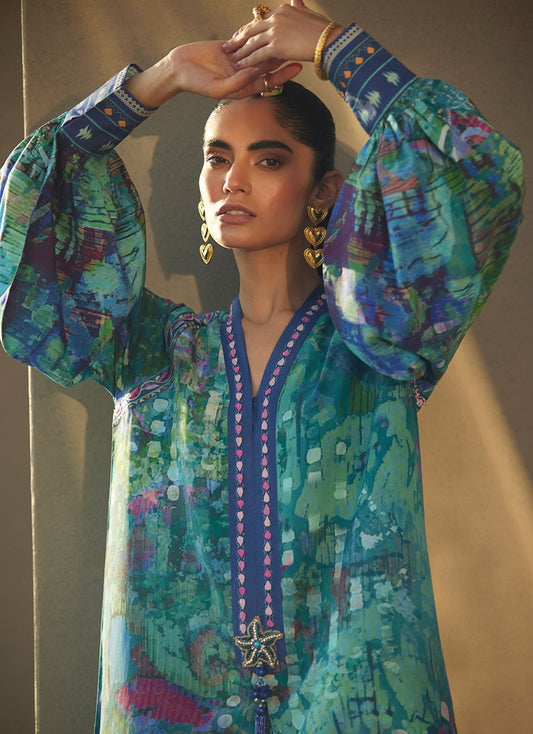 Tulum Blue Crepe Kaftan | Laani - The Kaftan Edit | FARAH TALIB AZIZ